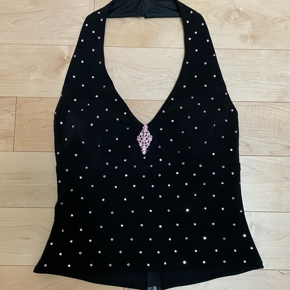 CACHE Black Halter Top with Pink Rhinestone Detail, Size 10, NWT - Picture 2 of 10